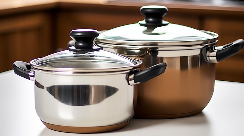 Large and small pots on a kitchen table