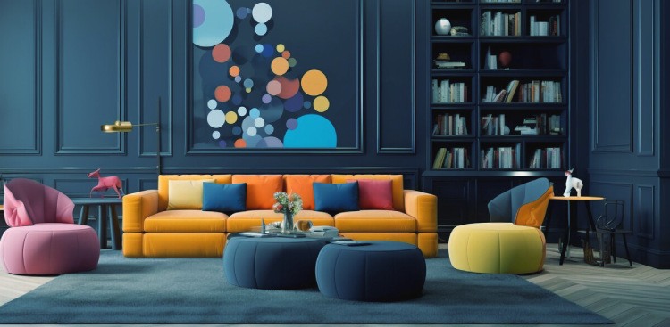 Living room with elegance colorful sofas