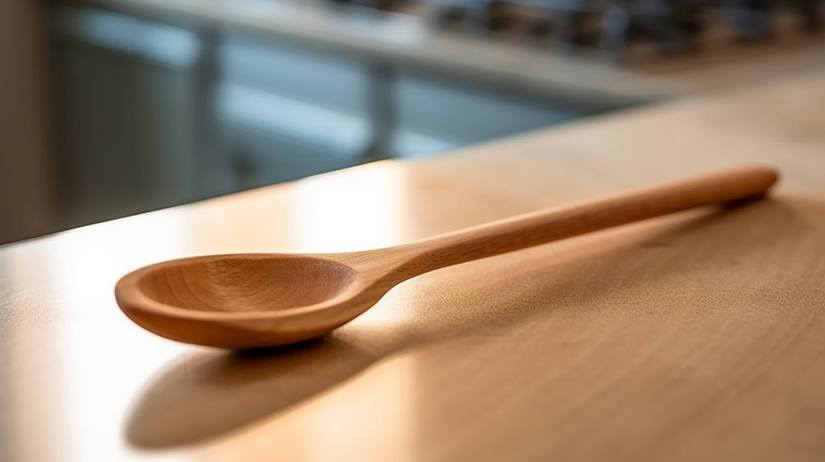 Large wooden spoon on a table