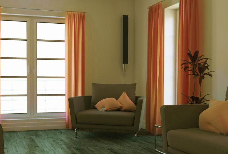 Room with sofa, curtain in perfect color combination